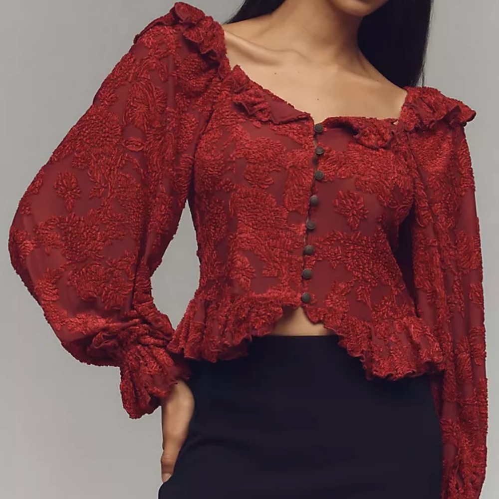 Anthropologie Burnout Velvet Peasant Top XXS
